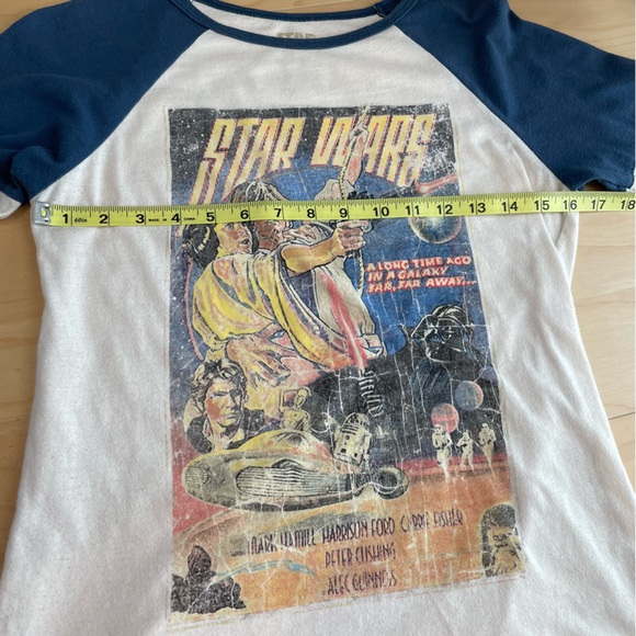 Vintage Star Wars 3/4 Long Sleeve Raglan T Shirt Size M Blue & White Retro - Picture 7 of 12